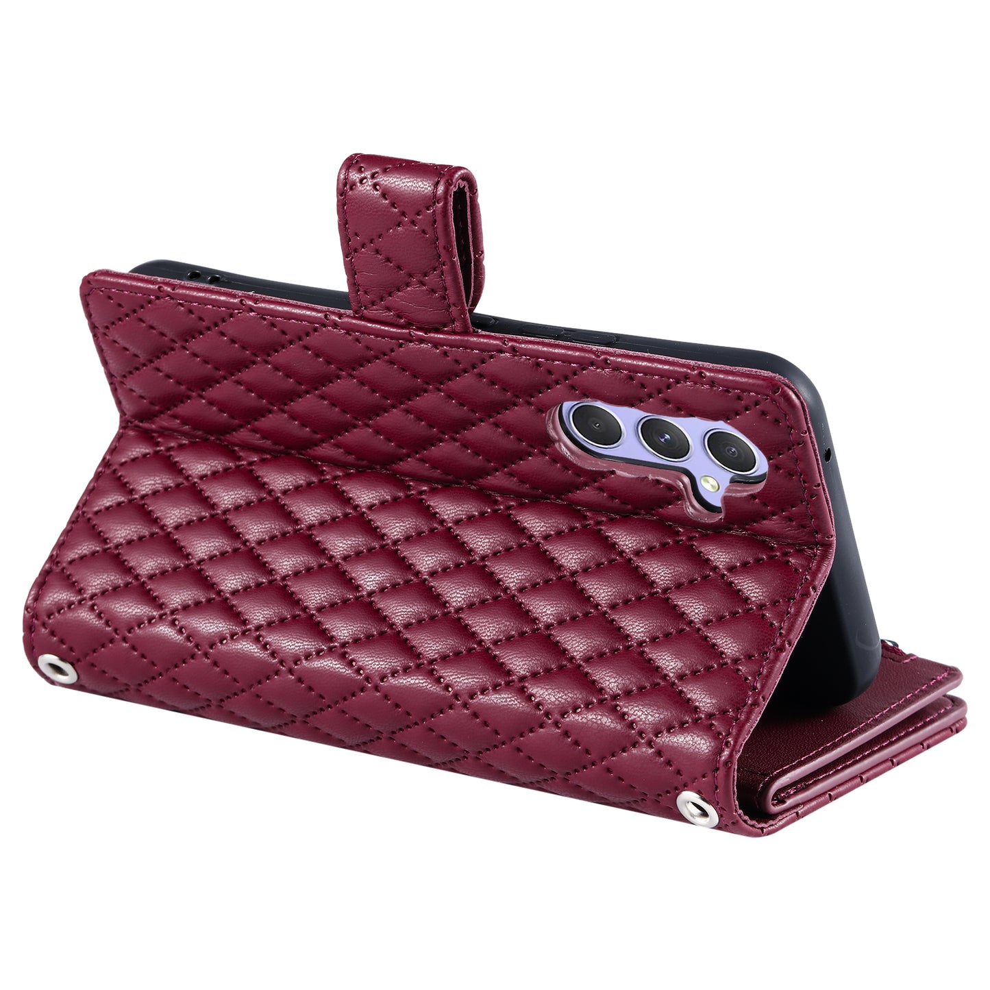 Style 012 for Samsung Galaxy A16 5G / A16 4G Case Zipper Pocket Glitter Leather Phone Cover - Wine Red