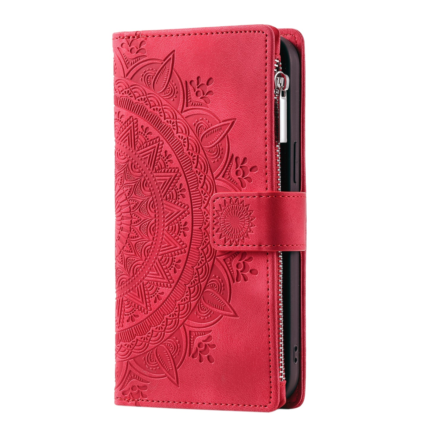 Style 006 For Samsung Galaxy A16 5G / A16 4G Wallet Case PU Leather Phone Cover Mandala Flower Pattern - Red