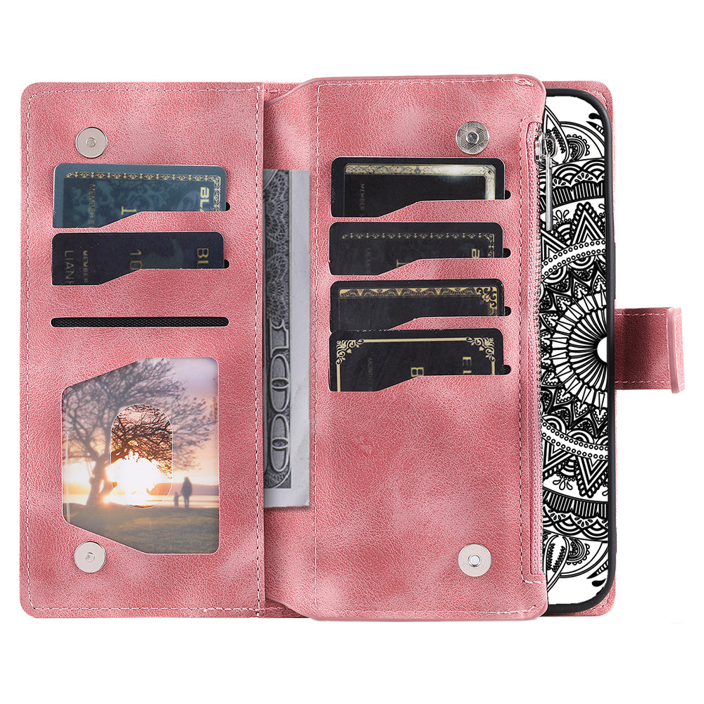 Style 006 For Samsung Galaxy A16 5G / A16 4G Wallet Case PU Leather Phone Cover Mandala Flower Pattern - Rose Gold