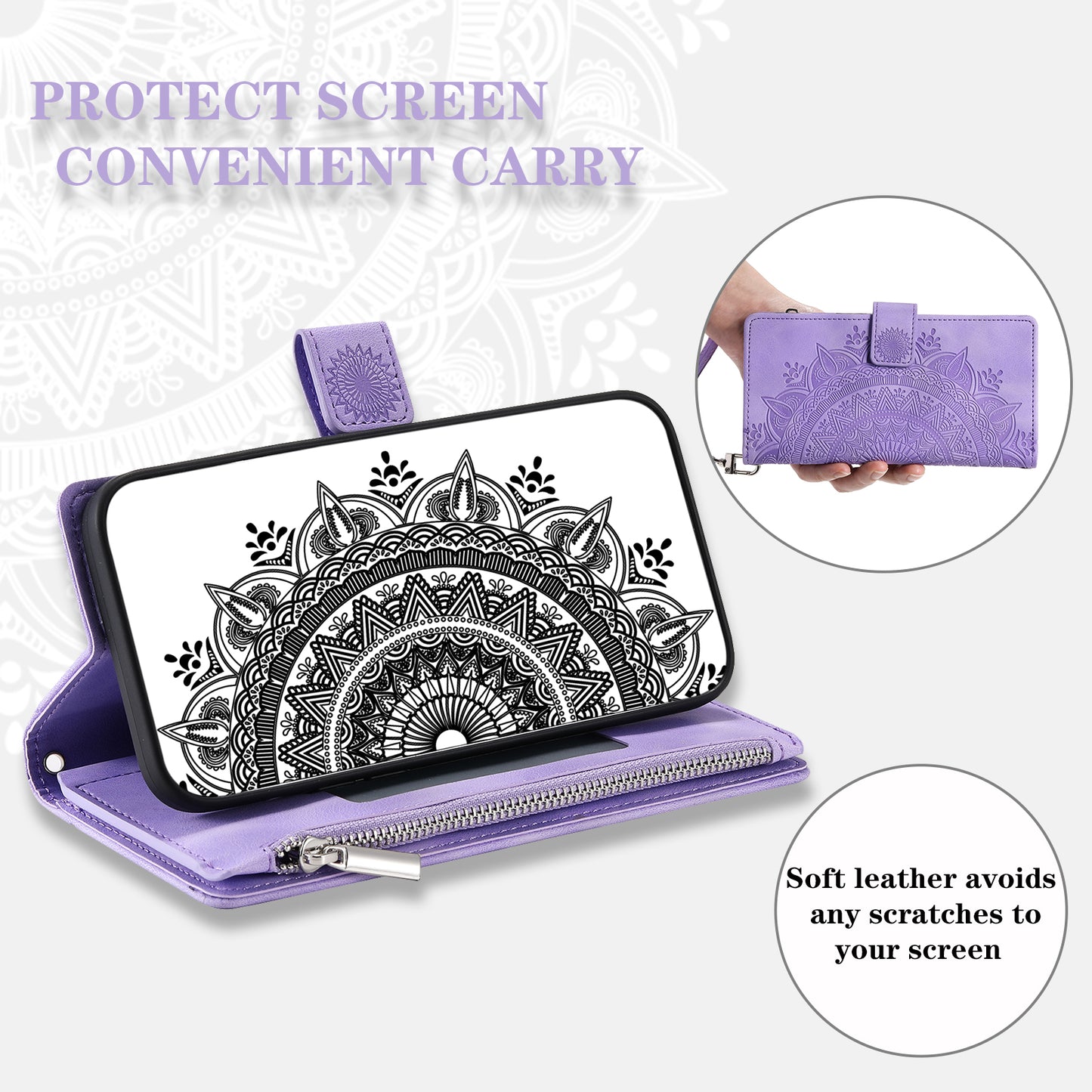 Style 006 For Samsung Galaxy A16 5G / A16 4G Wallet Case PU Leather Phone Cover Mandala Flower Pattern - Purple