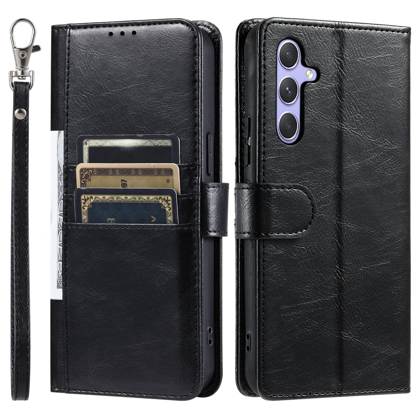 013 Style For Samsung Galaxy A16 5G / A16 4G Case Anti-Fall PU Leather Phone Cover with 6 Card Slots - Black