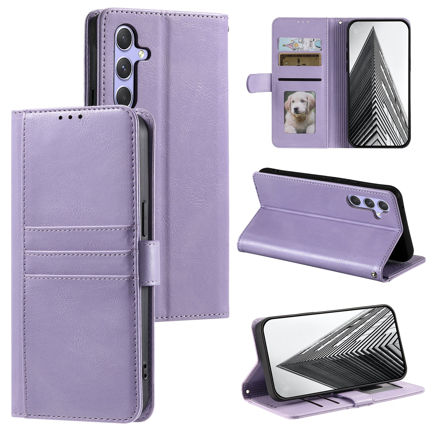 013 Style For Samsung Galaxy A16 5G / A16 4G Case Anti-Fall PU Leather Phone Cover with 6 Card Slots - Purple