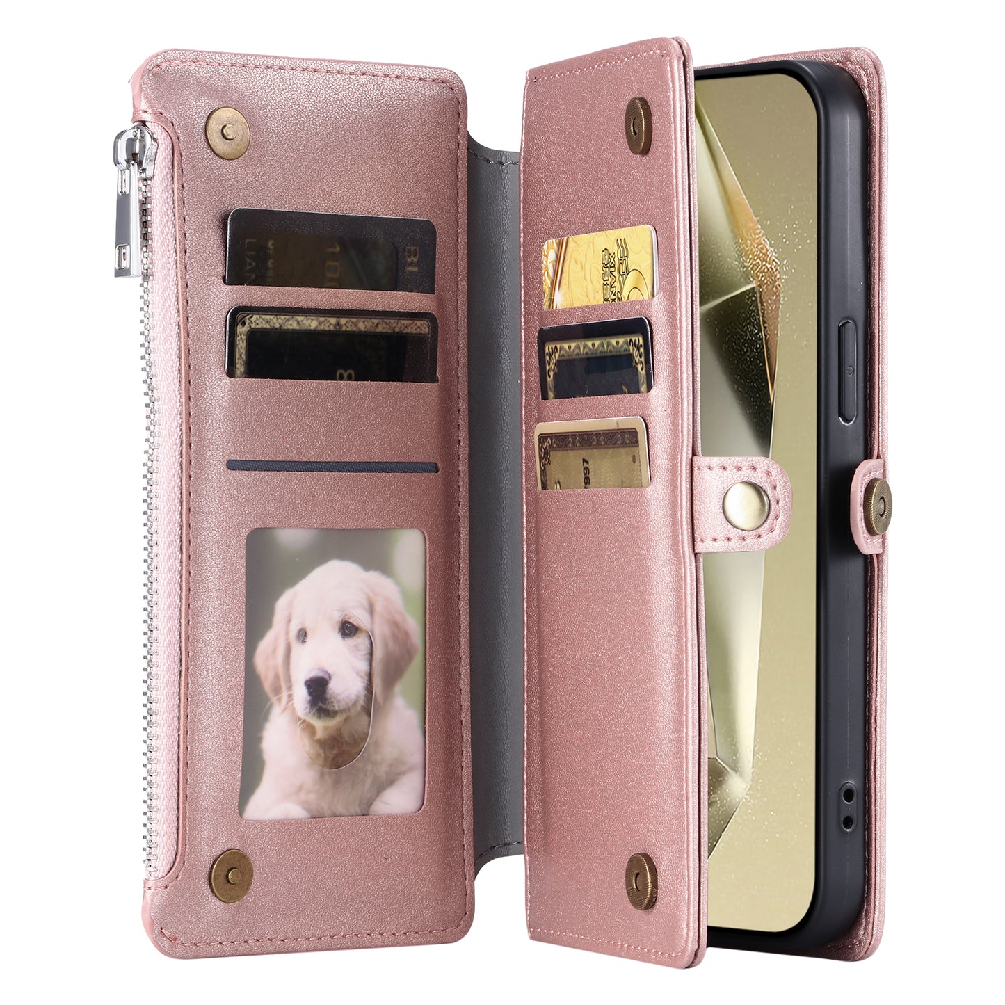 015 Style For Samsung Galaxy A16 5G / A16 4G Case TPU+PU Leather Wallet Phone Cover with Straps - Rose Gold