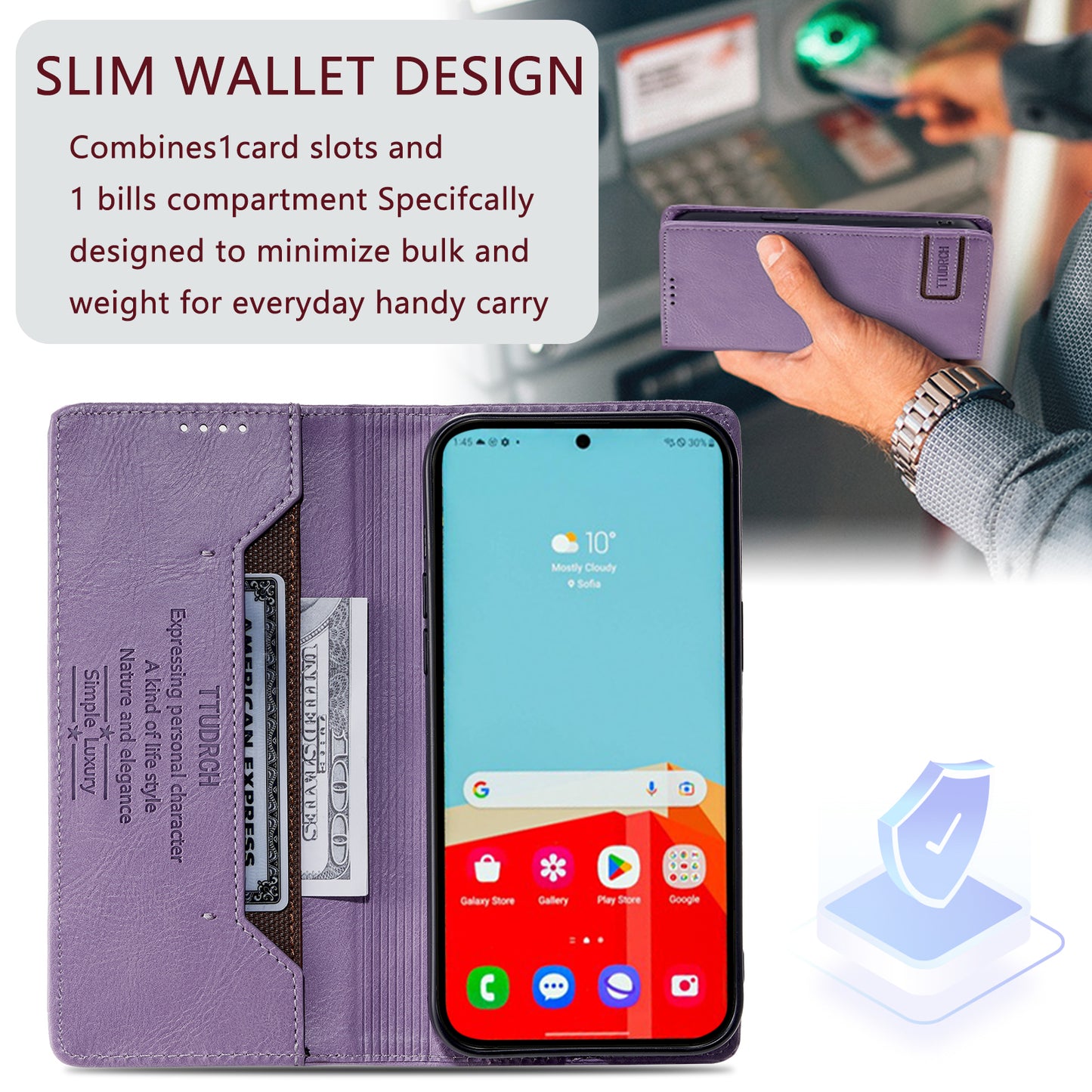 TTUDRCH Style 007 For Samsung Galaxy A16 5G / A16 4G Leather Case RFID Blocking Wallet Stand Phone Cover - Purple