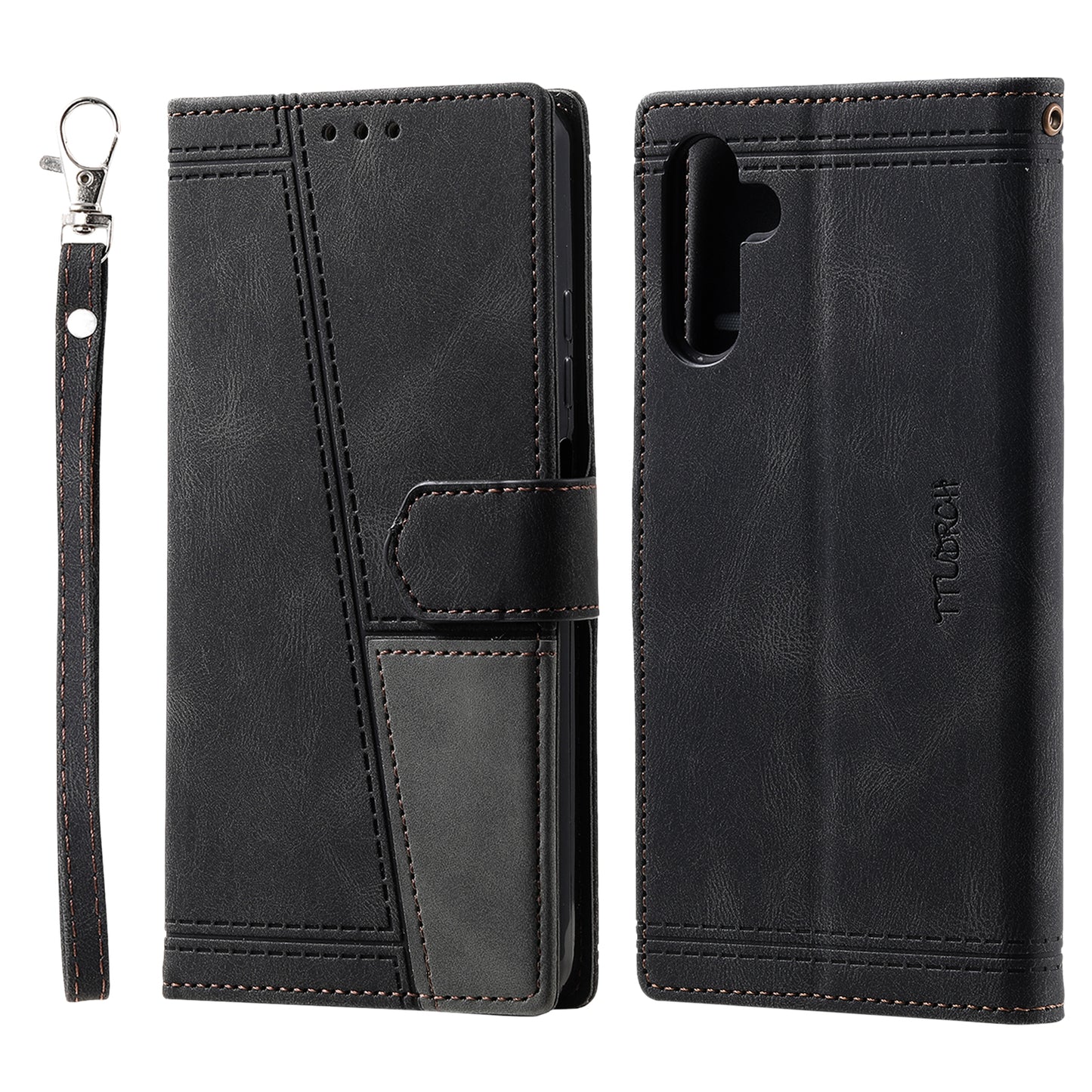 For Samsung Galaxy A16 5G / A16 4G Leather Case RFID Blocking Wallet Stand Phone Cover with Strap - Black