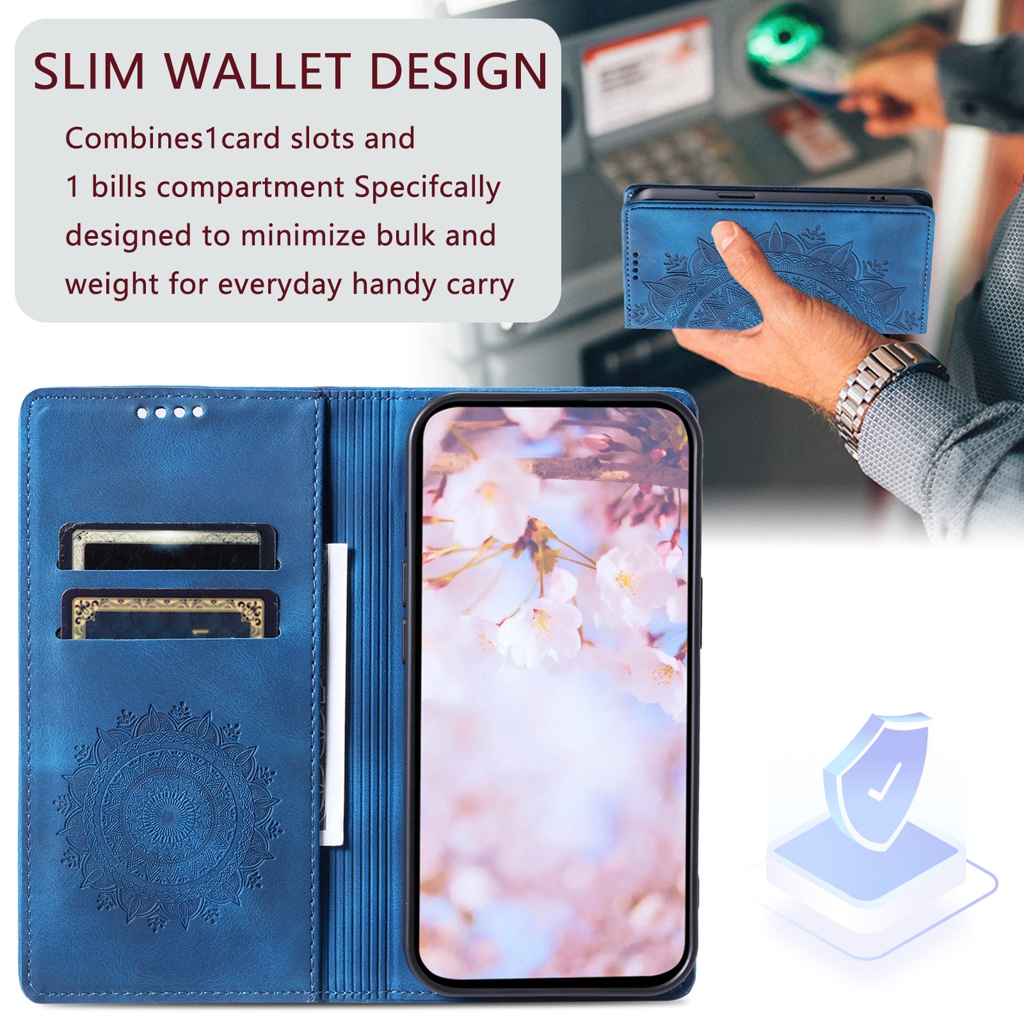 Style 010 For Samsung Galaxy A16 5G / A16 4G Case Mandala Pattern Magnetic Closing Leather Phone Cover - Blue