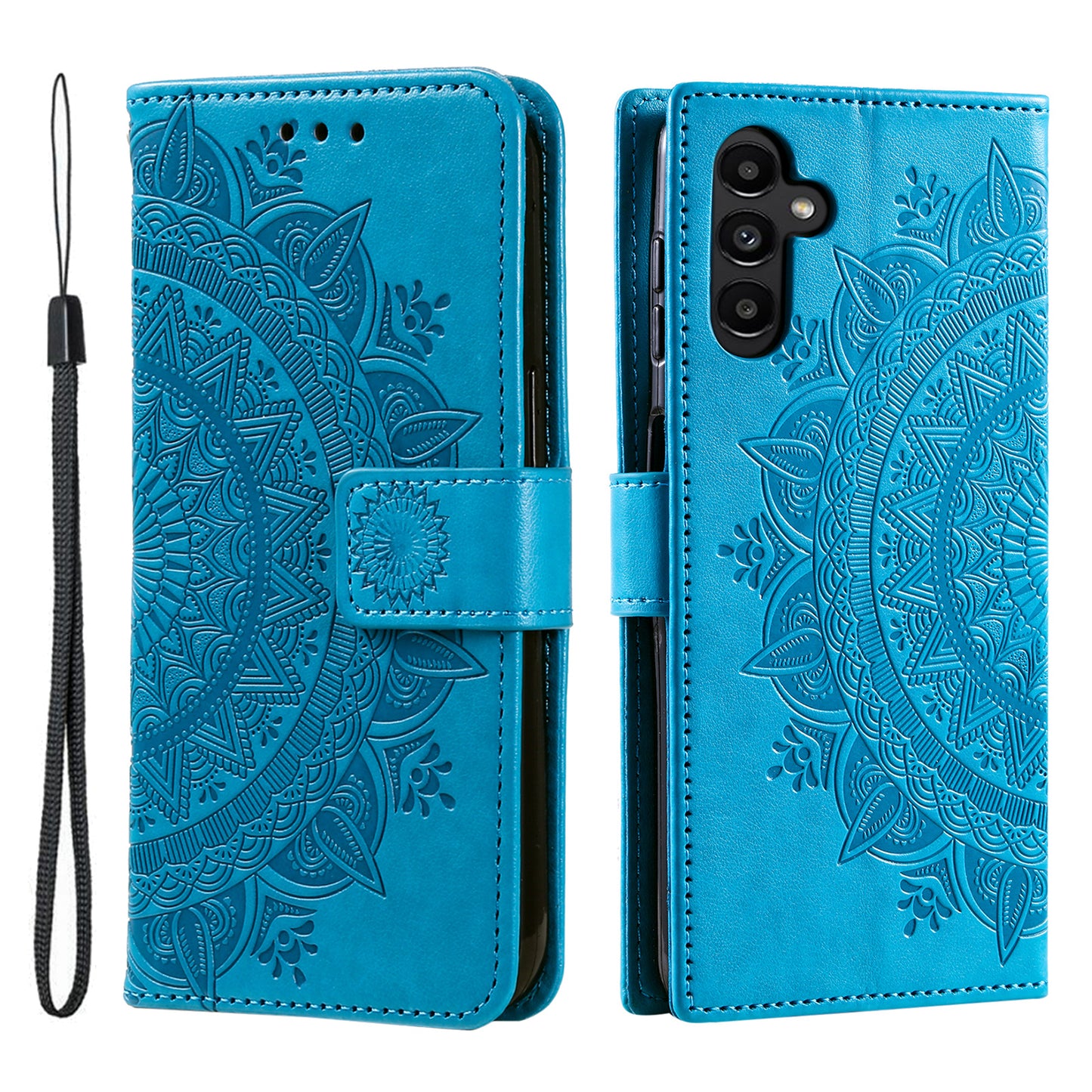 For Samsung Galaxy A16 5G / A16 4G Case Imprinted Totem PU Leather Wallet Stand Phone Cover - Blue