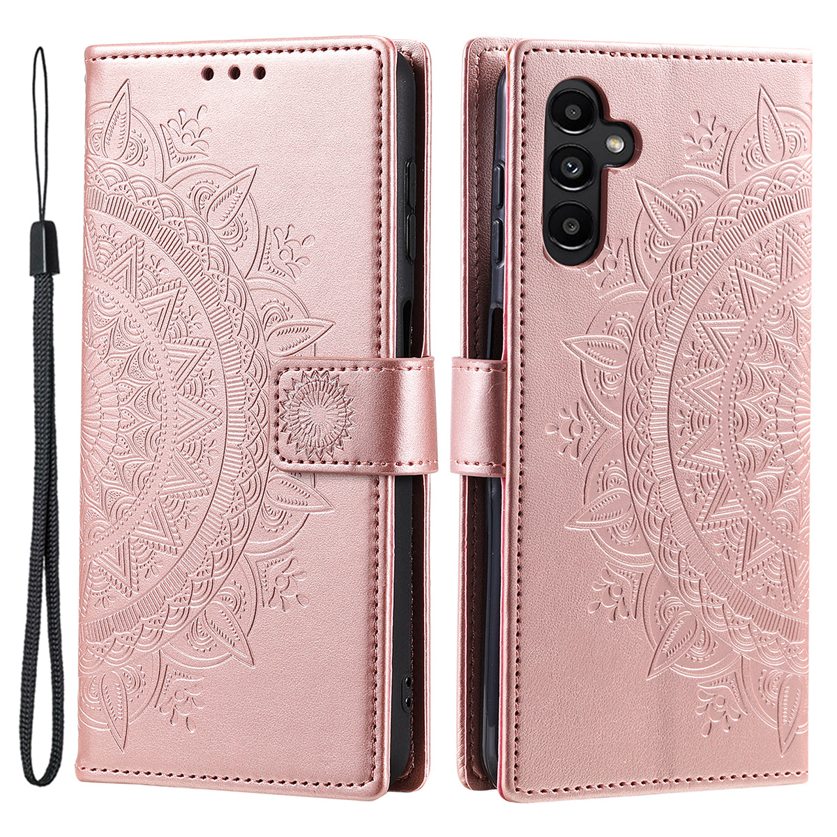 For Samsung Galaxy A16 5G / A16 4G Case Imprinted Totem PU Leather Wallet Stand Phone Cover - Rose Gold