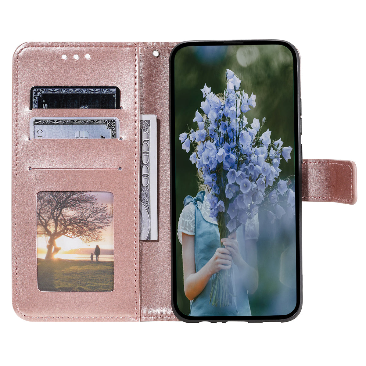 For Samsung Galaxy A16 5G / A16 4G Case Imprinted Totem PU Leather Wallet Stand Phone Cover - Rose Gold