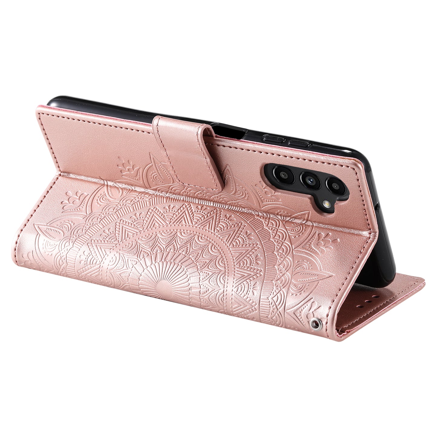 For Samsung Galaxy A16 5G / A16 4G Case Imprinted Totem PU Leather Wallet Stand Phone Cover - Rose Gold