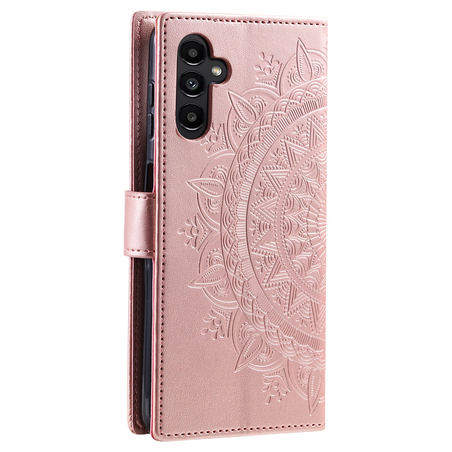 For Samsung Galaxy A16 5G / A16 4G Case Imprinted Totem PU Leather Wallet Stand Phone Cover - Rose Gold