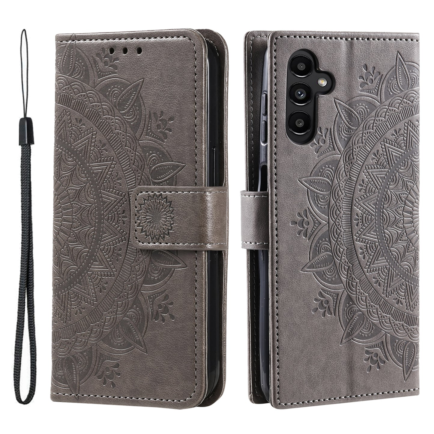 For Samsung Galaxy A16 5G / A16 4G Case Imprinted Totem PU Leather Wallet Stand Phone Cover - Grey