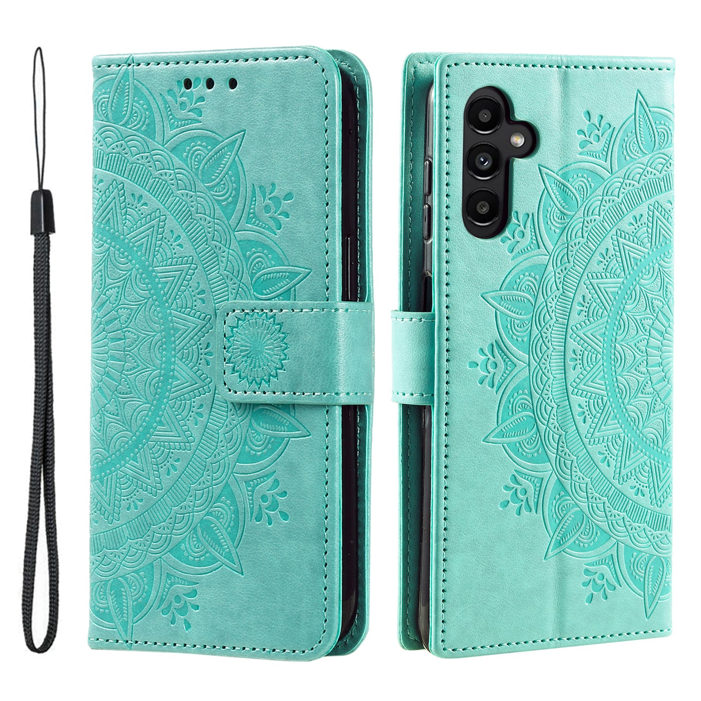 For Samsung Galaxy A16 5G / A16 4G Case Imprinted Totem PU Leather Wallet Stand Phone Cover - Green