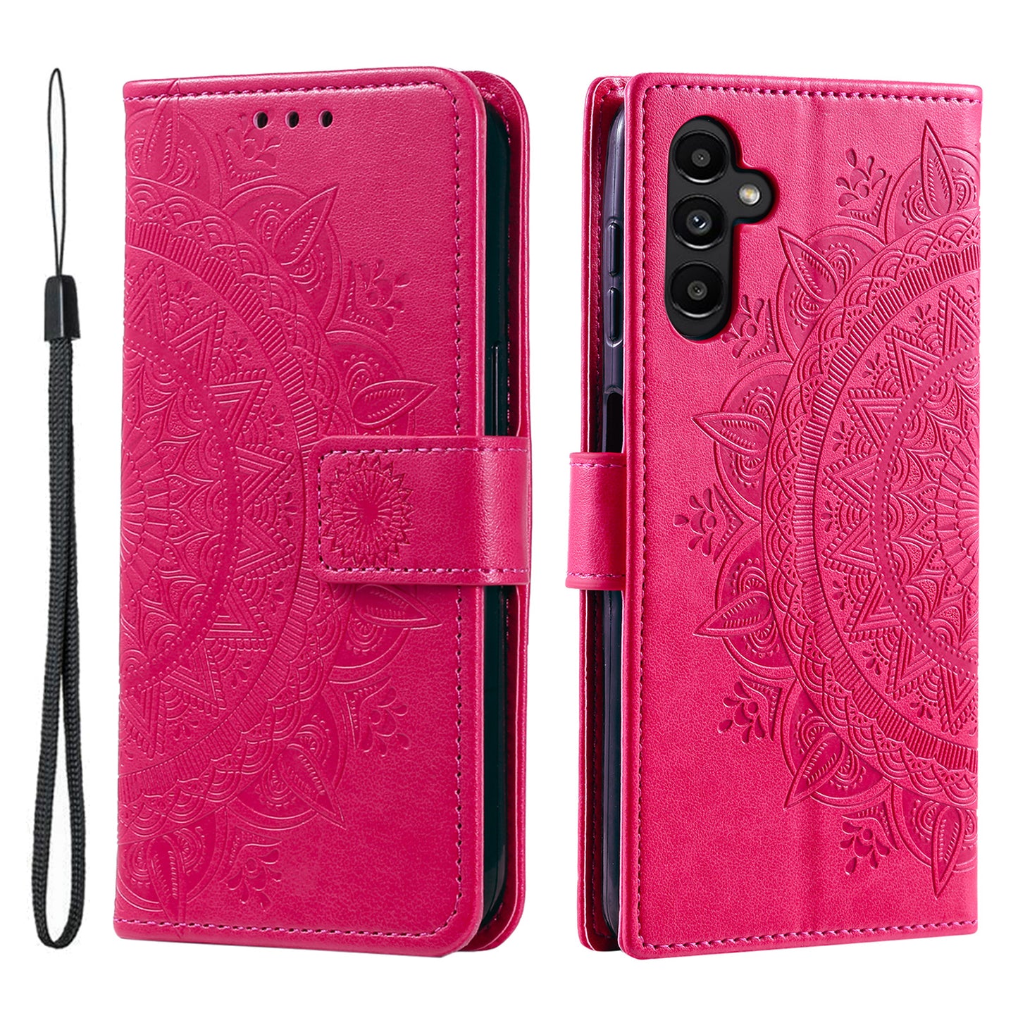 For Samsung Galaxy A16 5G / A16 4G Case Imprinted Totem PU Leather Wallet Stand Phone Cover - Rose