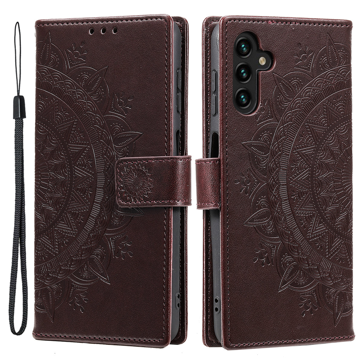 For Samsung Galaxy A16 5G / A16 4G Case Imprinted Totem PU Leather Wallet Stand Phone Cover - Brown
