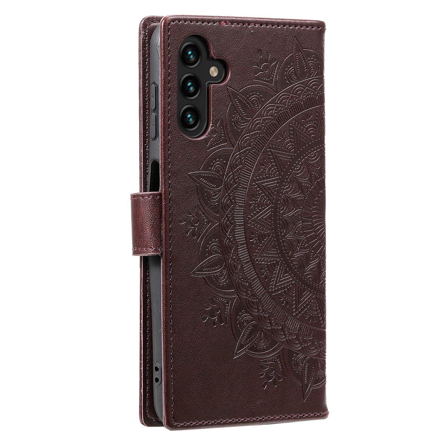 For Samsung Galaxy A16 5G / A16 4G Case Imprinted Totem PU Leather Wallet Stand Phone Cover - Brown