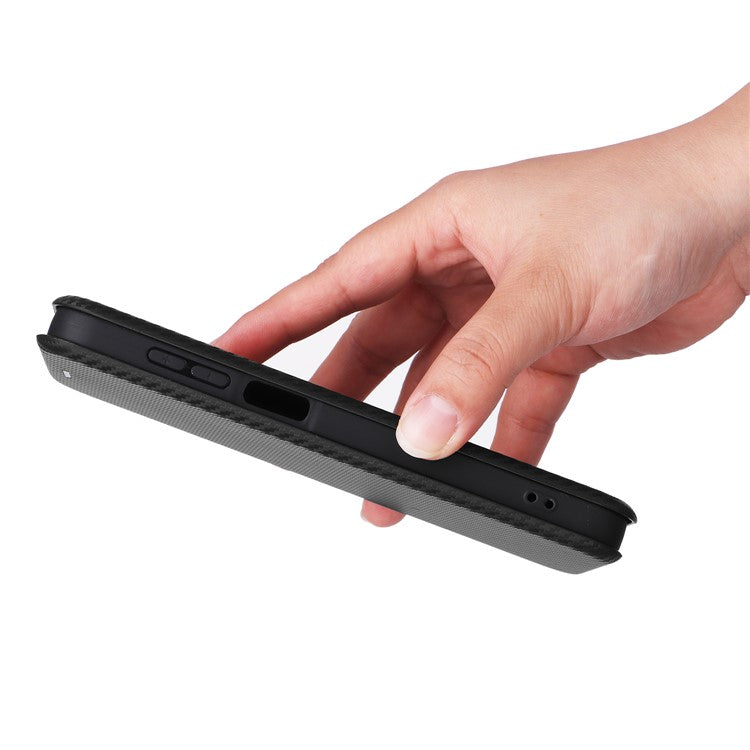 For Samsung Galaxy M35 5G Case Card Holder Carbon Fiber Texture Leather Cell Phone Cover - Black