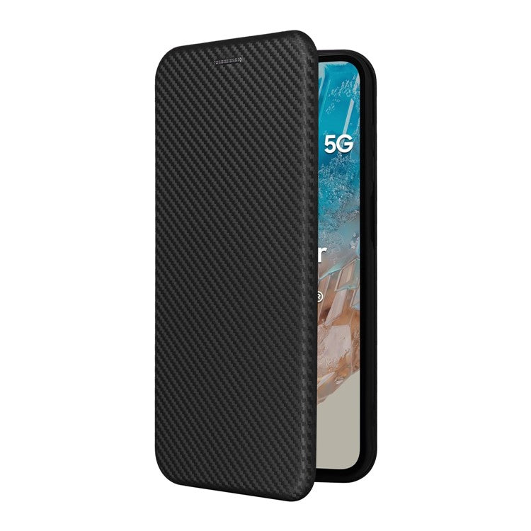 For Samsung Galaxy M35 5G Case Card Holder Carbon Fiber Texture Leather Cell Phone Cover - Black