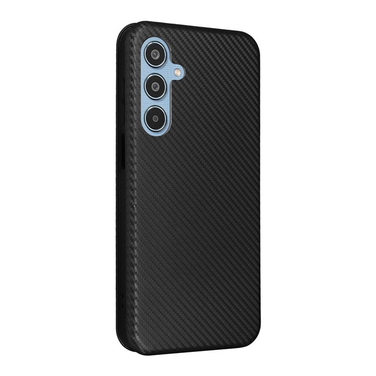 For Samsung Galaxy M35 5G Case Card Holder Carbon Fiber Texture Leather Cell Phone Cover - Black