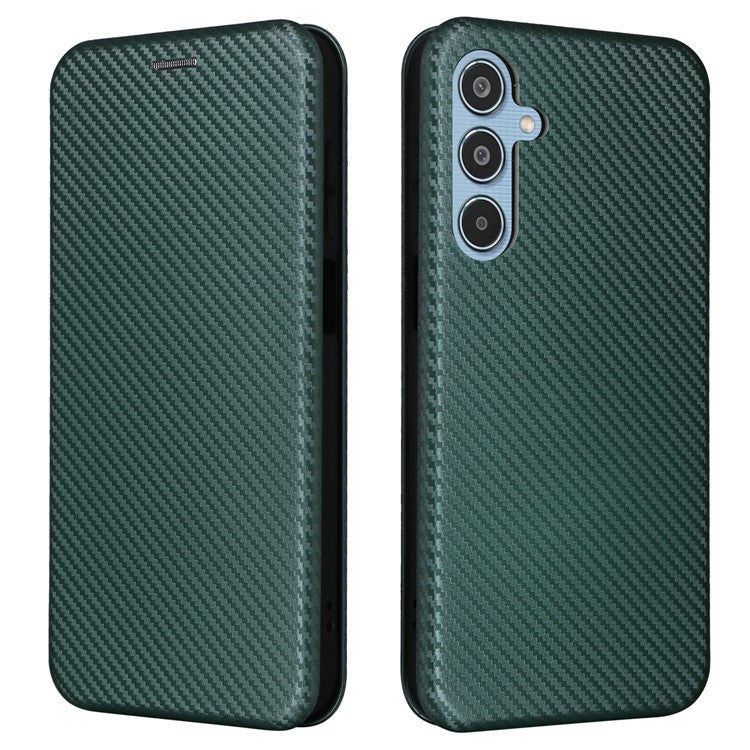 For Samsung Galaxy M35 5G Case Card Holder Carbon Fiber Texture Leather Cell Phone Cover - Green