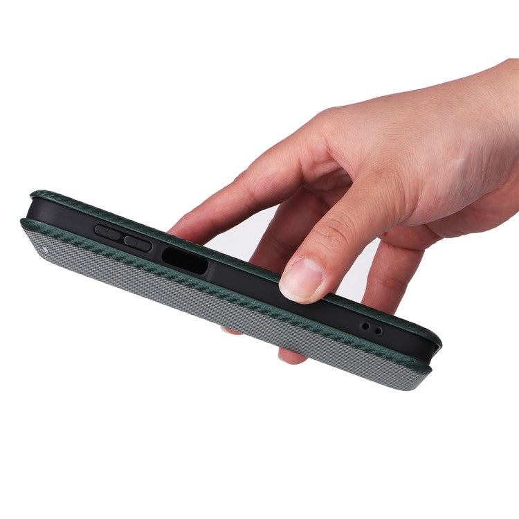 For Samsung Galaxy M35 5G Case Card Holder Carbon Fiber Texture Leather Cell Phone Cover - Green