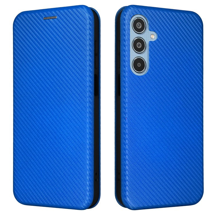 For Samsung Galaxy M35 5G Case Card Holder Carbon Fiber Texture Leather Cell Phone Cover - Blue