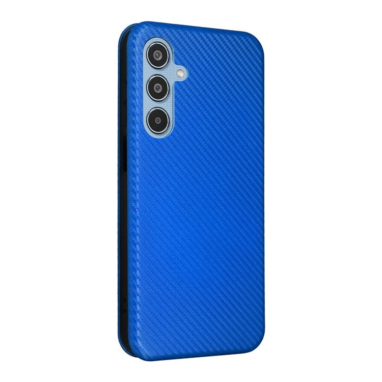 For Samsung Galaxy M35 5G Case Card Holder Carbon Fiber Texture Leather Cell Phone Cover - Blue