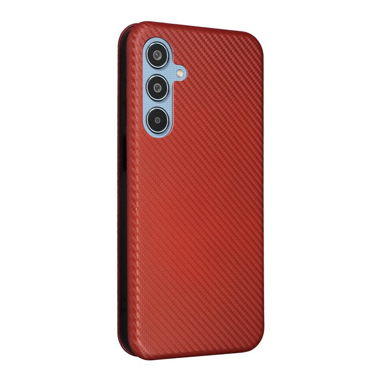 For Samsung Galaxy M35 5G Case Card Holder Carbon Fiber Texture Leather Cell Phone Cover - Brown