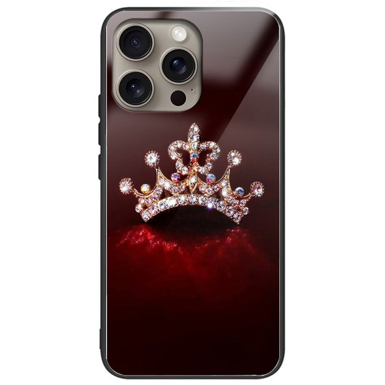 For iPhone 16 Pro Case Tempered Glass TPU Phone Cover Pattern Printing - Style C