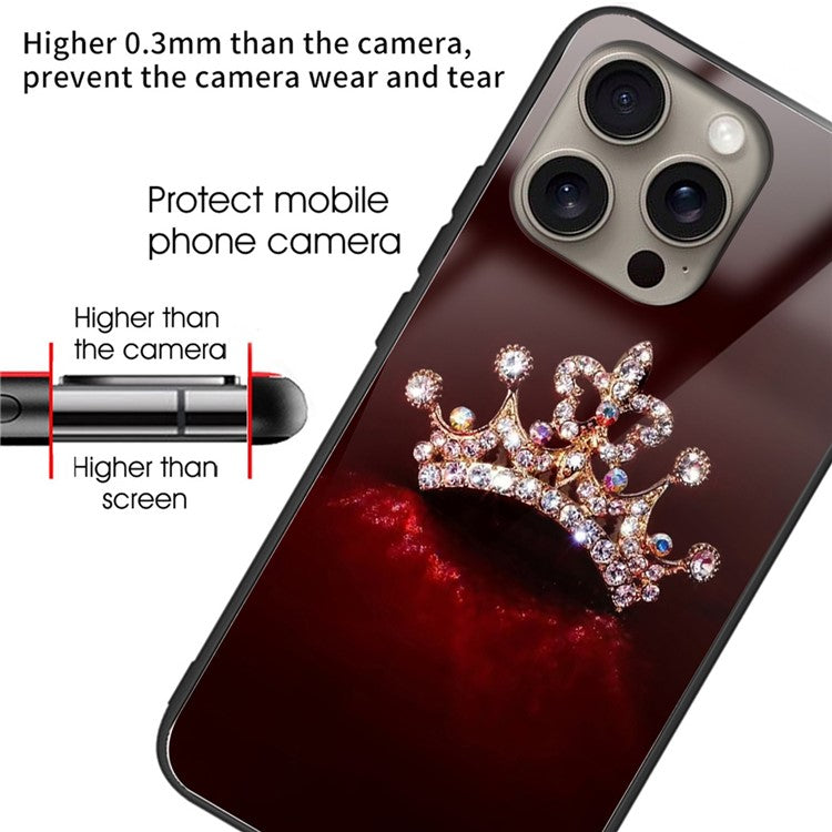 For iPhone 16 Pro Case Tempered Glass TPU Phone Cover Pattern Printing - Style C