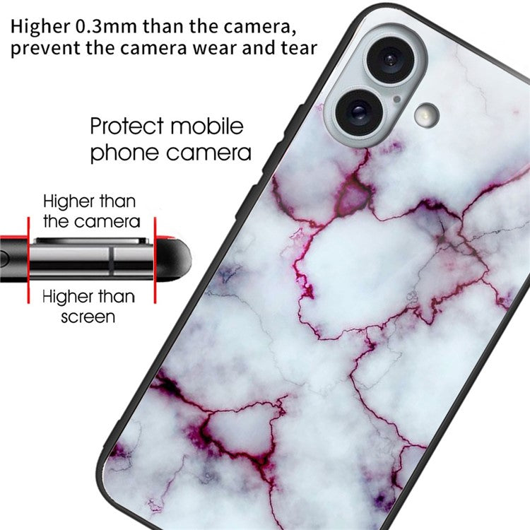 For iPhone 16 Plus Case Pattern Printing Tempered Glass TPU Phone Cover - Style F