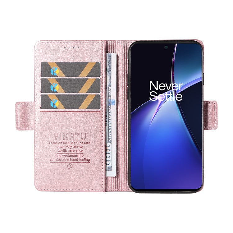 YIKATU YK-003 For OnePlus Nord CE4 Lite 5G / Oppo K12x 5G (China) Case Card Holder Stand Leather Phone Cover - Rose Gold