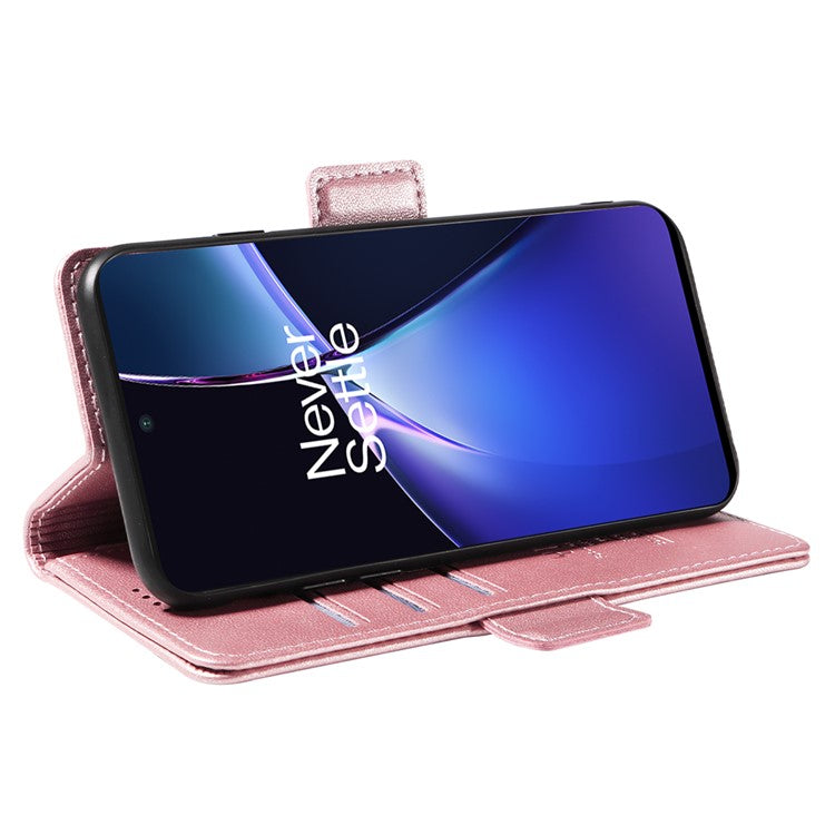 YIKATU YK-003 For OnePlus Nord CE4 Lite 5G / Oppo K12x 5G (China) Case Card Holder Stand Leather Phone Cover - Rose Gold