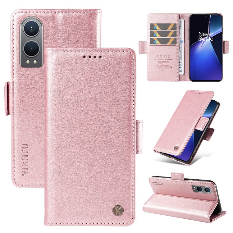 YIKATU YK-003 For OnePlus Nord CE4 Lite 5G / Oppo K12x 5G (China) Case Card Holder Stand Leather Phone Cover - Rose Gold