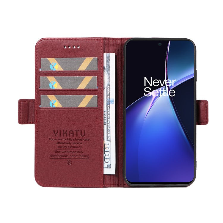 YIKATU YK-003 For OnePlus Nord CE4 Lite 5G / Oppo K12x 5G (China) Case Card Holder Stand Leather Phone Cover - Wine Red