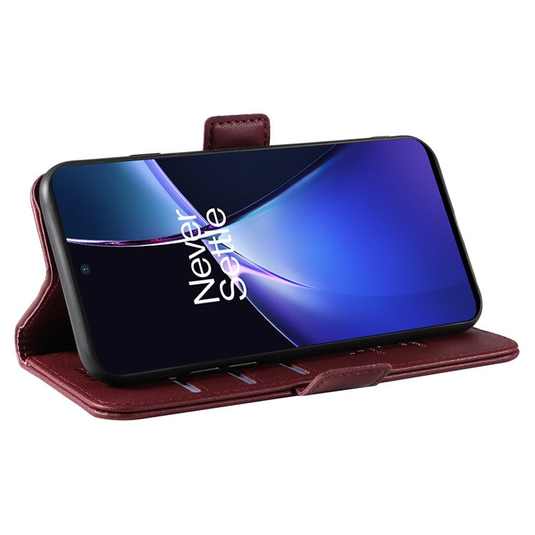 YIKATU YK-003 For OnePlus Nord CE4 Lite 5G / Oppo K12x 5G (China) Case Card Holder Stand Leather Phone Cover - Wine Red