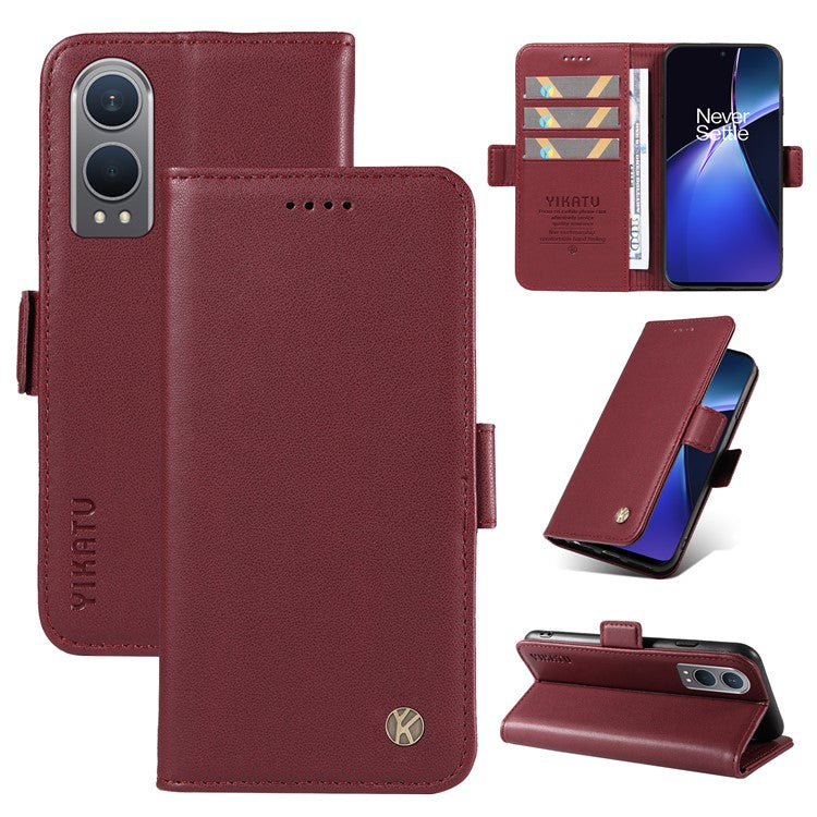 YIKATU YK-003 For OnePlus Nord CE4 Lite 5G / Oppo K12x 5G (China) Case Card Holder Stand Leather Phone Cover - Wine Red