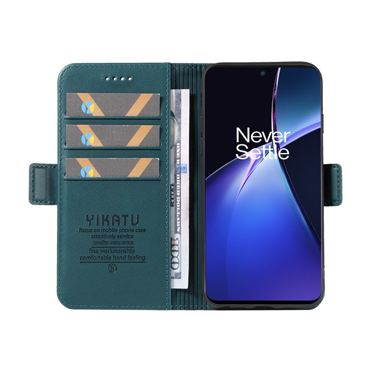 YIKATU YK-003 For OnePlus Nord CE4 Lite 5G / Oppo K12x 5G (China) Case Card Holder Stand Leather Phone Cover - Green