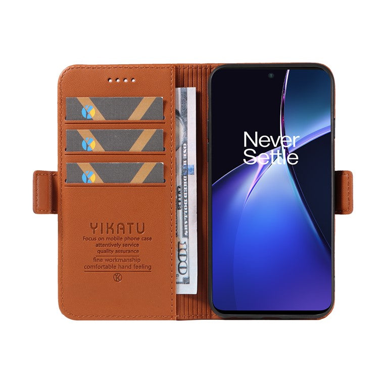 YIKATU YK-003 For OnePlus Nord CE4 Lite 5G / Oppo K12x 5G (China) Case Card Holder Stand Leather Phone Cover - Brown