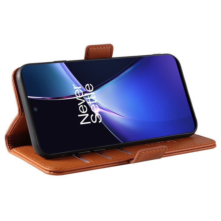 YIKATU YK-003 For OnePlus Nord CE4 Lite 5G / Oppo K12x 5G (China) Case Card Holder Stand Leather Phone Cover - Brown