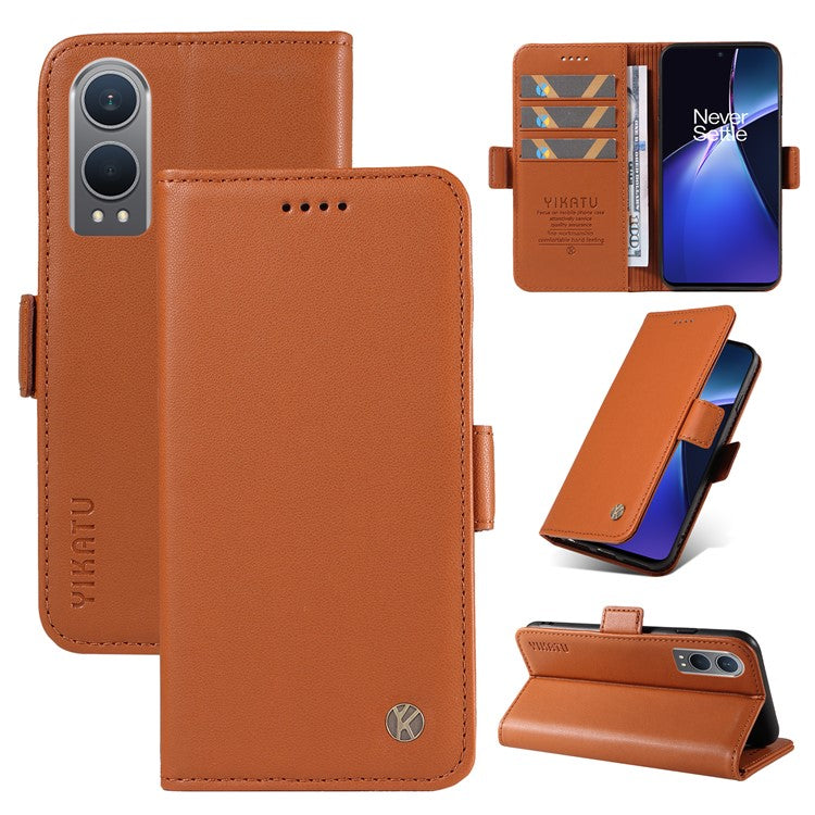 YIKATU YK-003 For OnePlus Nord CE4 Lite 5G / Oppo K12x 5G (China) Case Card Holder Stand Leather Phone Cover - Brown
