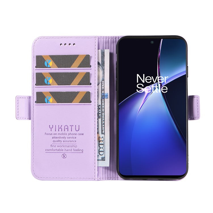 YIKATU YK-003 For OnePlus Nord CE4 Lite 5G / Oppo K12x 5G (China) Case Card Holder Stand Leather Phone Cover - Light Purple