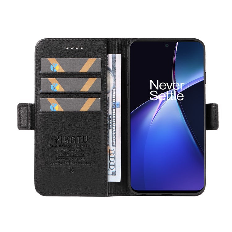 YIKATU YK-003 For OnePlus Nord CE4 Lite 5G / Oppo K12x 5G (China) Case Card Holder Stand Leather Phone Cover - Black