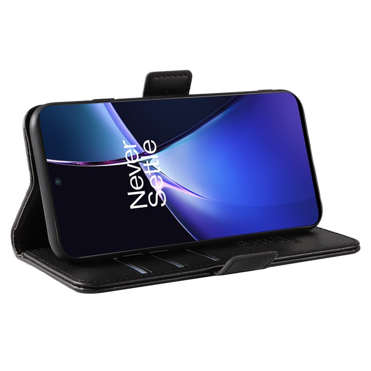 YIKATU YK-003 For OnePlus Nord CE4 Lite 5G / Oppo K12x 5G (China) Case Card Holder Stand Leather Phone Cover - Black