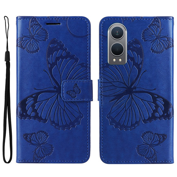 KT Imprinting Flower Series-2 For OnePlus Nord CE4 Lite 5G / Oppo K12x 5G (China) Case Floral Butterfly Leather Phone Cover Card Holder - Blue