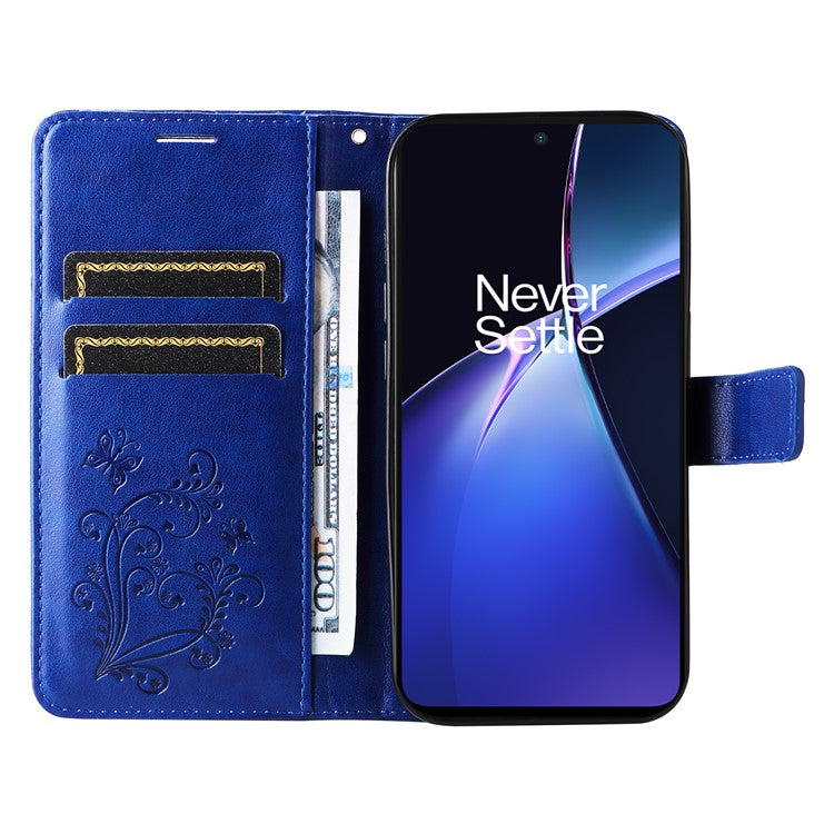 KT Imprinting Flower Series-2 For OnePlus Nord CE4 Lite 5G / Oppo K12x 5G (China) Case Floral Butterfly Leather Phone Cover Card Holder - Blue