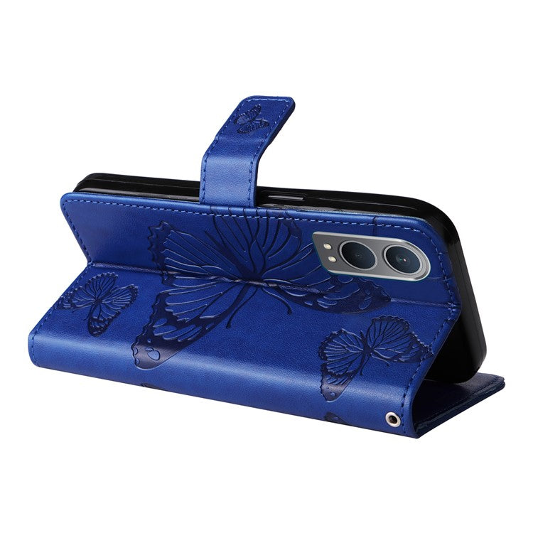 KT Imprinting Flower Series-2 For OnePlus Nord CE4 Lite 5G / Oppo K12x 5G (China) Case Floral Butterfly Leather Phone Cover Card Holder - Blue