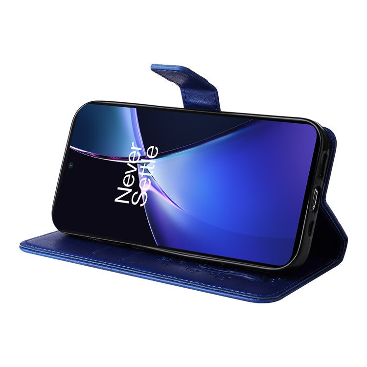 KT Imprinting Flower Series-2 For OnePlus Nord CE4 Lite 5G / Oppo K12x 5G (China) Case Floral Butterfly Leather Phone Cover Card Holder - Blue