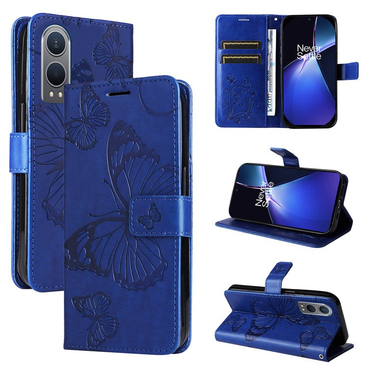 KT Imprinting Flower Series-2 For OnePlus Nord CE4 Lite 5G / Oppo K12x 5G (China) Case Floral Butterfly Leather Phone Cover Card Holder - Blue