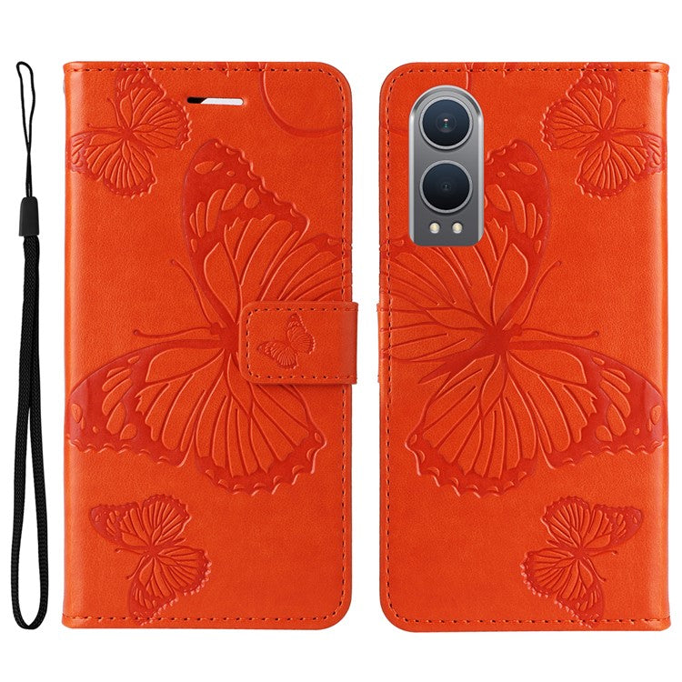 KT Imprinting Flower Series-2 For OnePlus Nord CE4 Lite 5G / Oppo K12x 5G (China) Case Floral Butterfly Leather Phone Cover Card Holder - Orange
